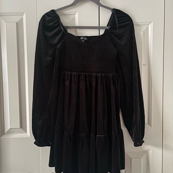 Black Velvet Smocked Babydoll Dress - Picture 7 of 13